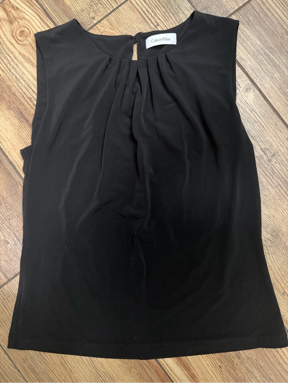 Calvin Klein Black Pleated Neck Sleeveless Blouse Top Size Unknown